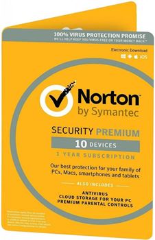 Obrázek Symantec Norton Security Premium 3.0 25GB CZ,  1 uživatel,  10 zařízení, 12 měsíců, elektronicky