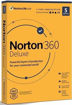 Obrázek NORTON 360 DELUXE, 50GB, 1 uživatel, 5 zařízení, 2 roky, elektronicky